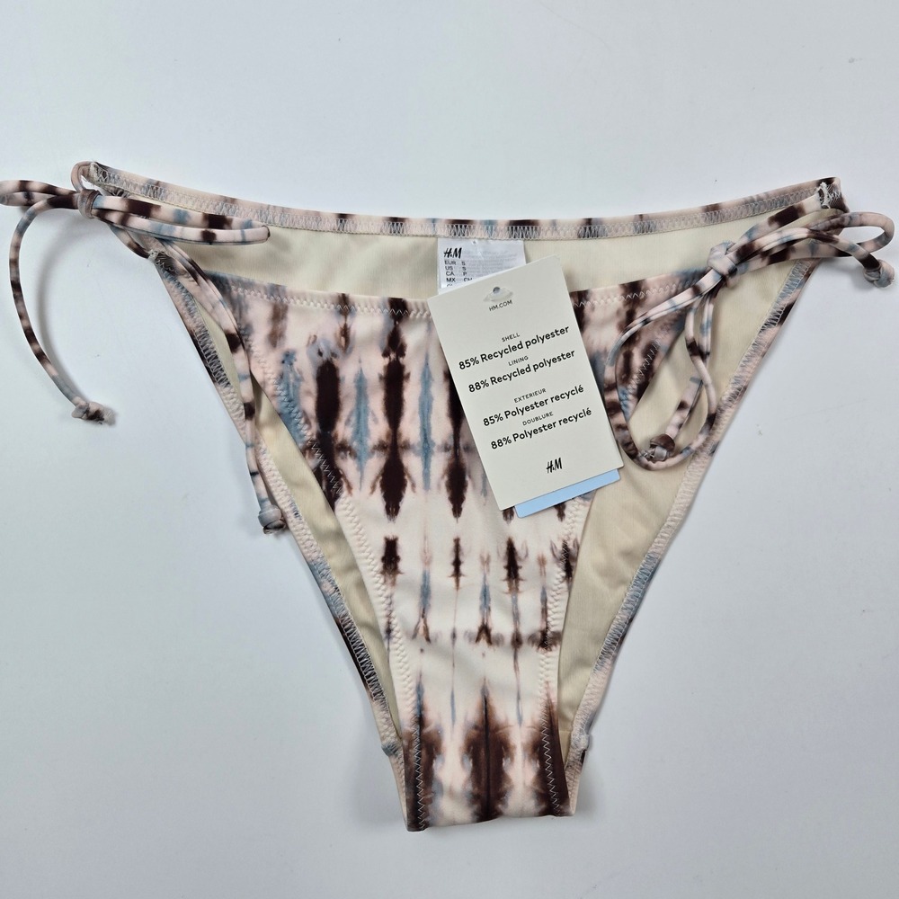 H&M Bikini Bottoms Womens Small Brown Blue Tie Dye Side Tie Swimwear New